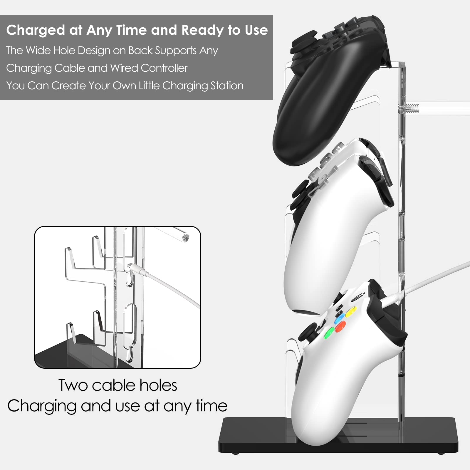 Universal 3-Tier Controller Stand & Headset Holder for PS5, PS4, Switch Pro, Xbox - Crystal Texture Gaming Accessories Organizer (White) - Perfect for Gaming Setup & Desk Organization