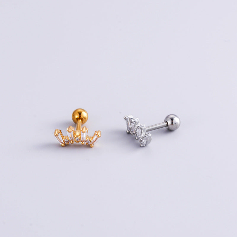 16G Surgical Steel Cartilage Earrings - Crown & Heart Studs with Ball Back for Women | Hypoallergenic Body Jewelry for Pierced Ears | Perfect for Daily Wear, Parties & Gifts