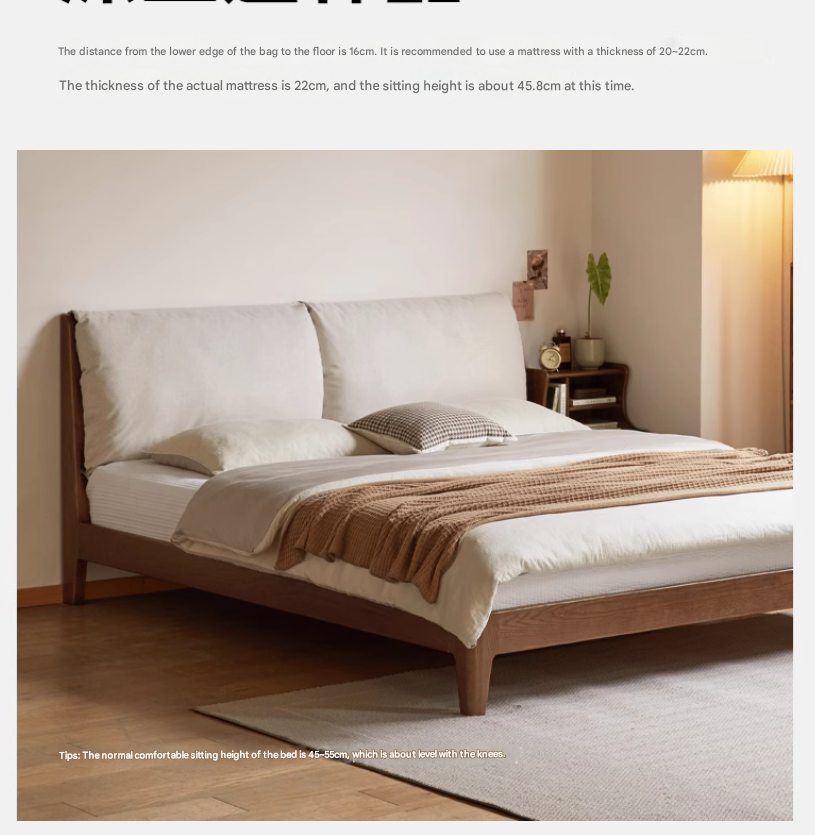 Solid Oak Wood Bed Frame with Soft Fabric Upholstered Headboard - Queen Size, Modern Minimalist Design for Bedroom, Guest Room, or Dorm