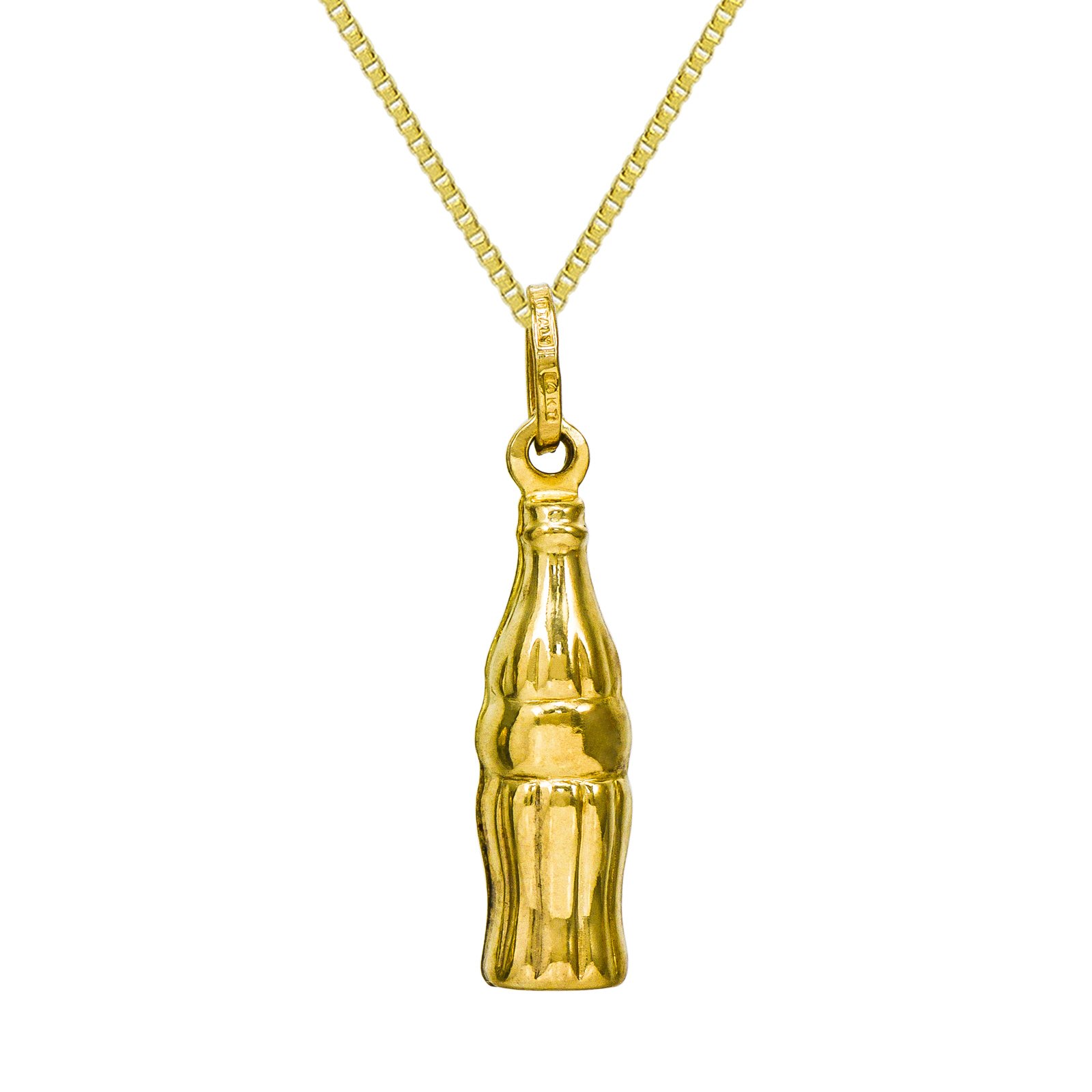 14K Yellow Gold Cola Bottle Pendant Necklace with 0.8mm Box Chain - Dainty Soda Bottle Jewelry for Women - Perfect Gift for Birthday, Anniversary & Everyday Wear