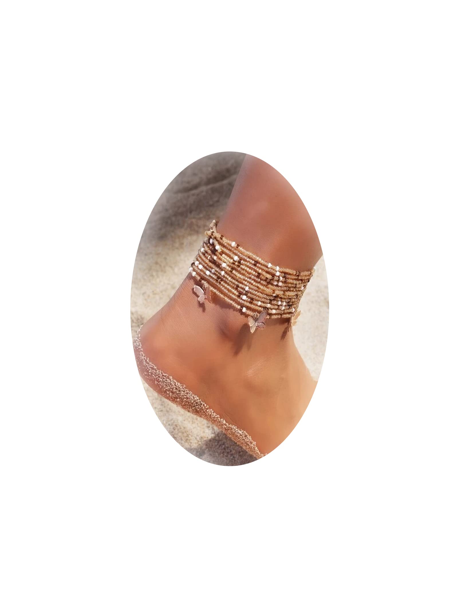 Multi-Layered Butterfly Beaded Anklet - Bohemian Style Adjustable Foot Chain Bracelet for Women & Girls | Perfect for Beach, Summer & Festival Outfits