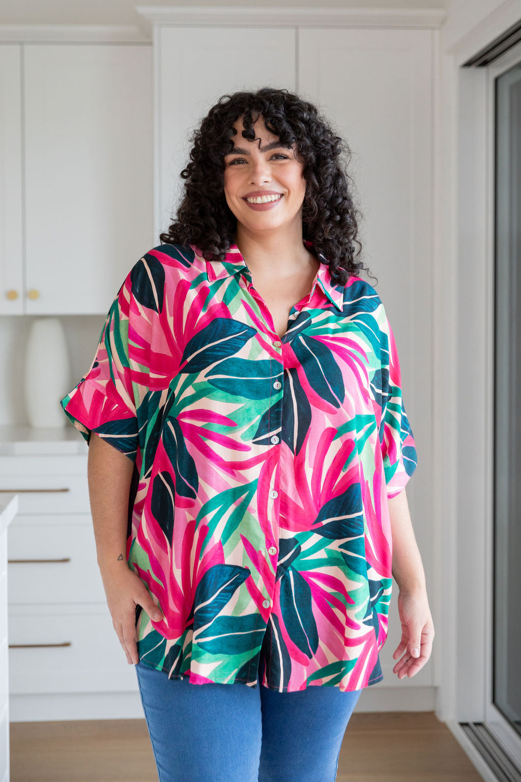 Tammin Shirt in Jungle Pink - Women's Casual Blouse for Summer & Spring | Perfect for Office, Date Night & Outdoor Activities