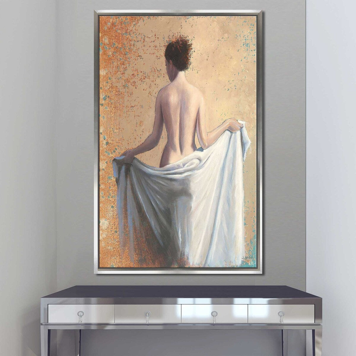 After the Bath Coral Print on Floating Canvas - Elegant Wall Art for Bathroom, Bedroom & Living Room Decor