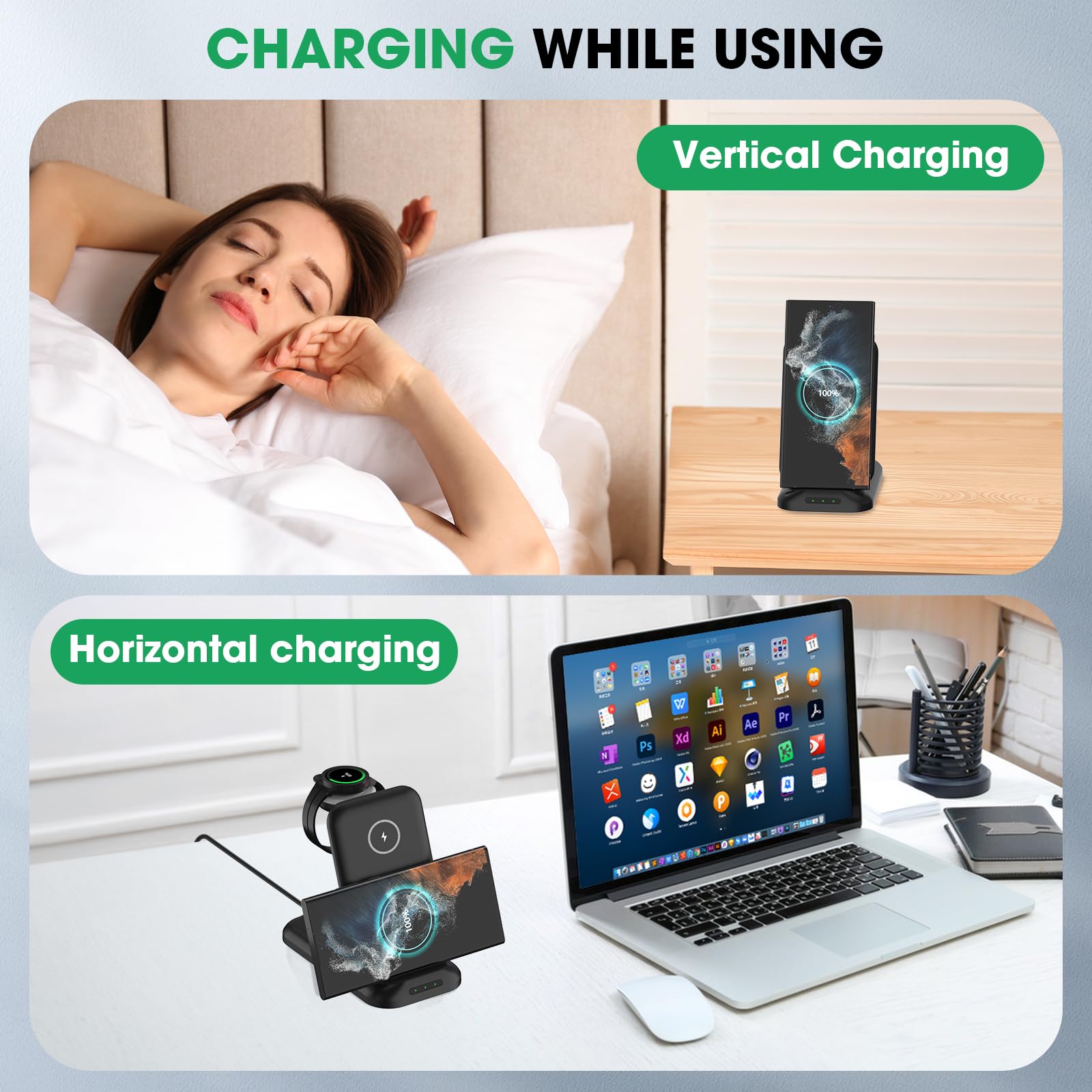 3-in-1 Fast Wireless Charging Station for Samsung Galaxy - Compatible with Watch Ultra/7/6/5/4, S24/S23/S22/S21 Series, Z Fold/Flip 6/5/4/3 & Buds - Perfect for Home, Office & Travel Charging Needs