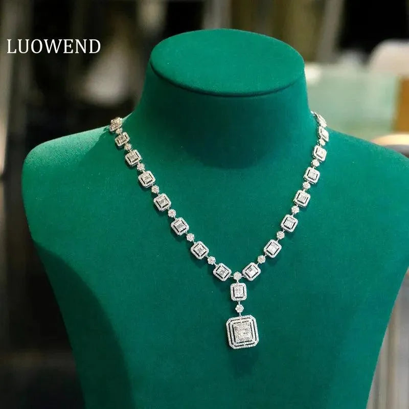 18K White Gold Diamond Necklace for Women - 5.0 Carat Real Natural Diamond Pendant with Adjustable Chain | Luxury Gift for Anniversary, Wedding, Senior Banquet & Special Occasions