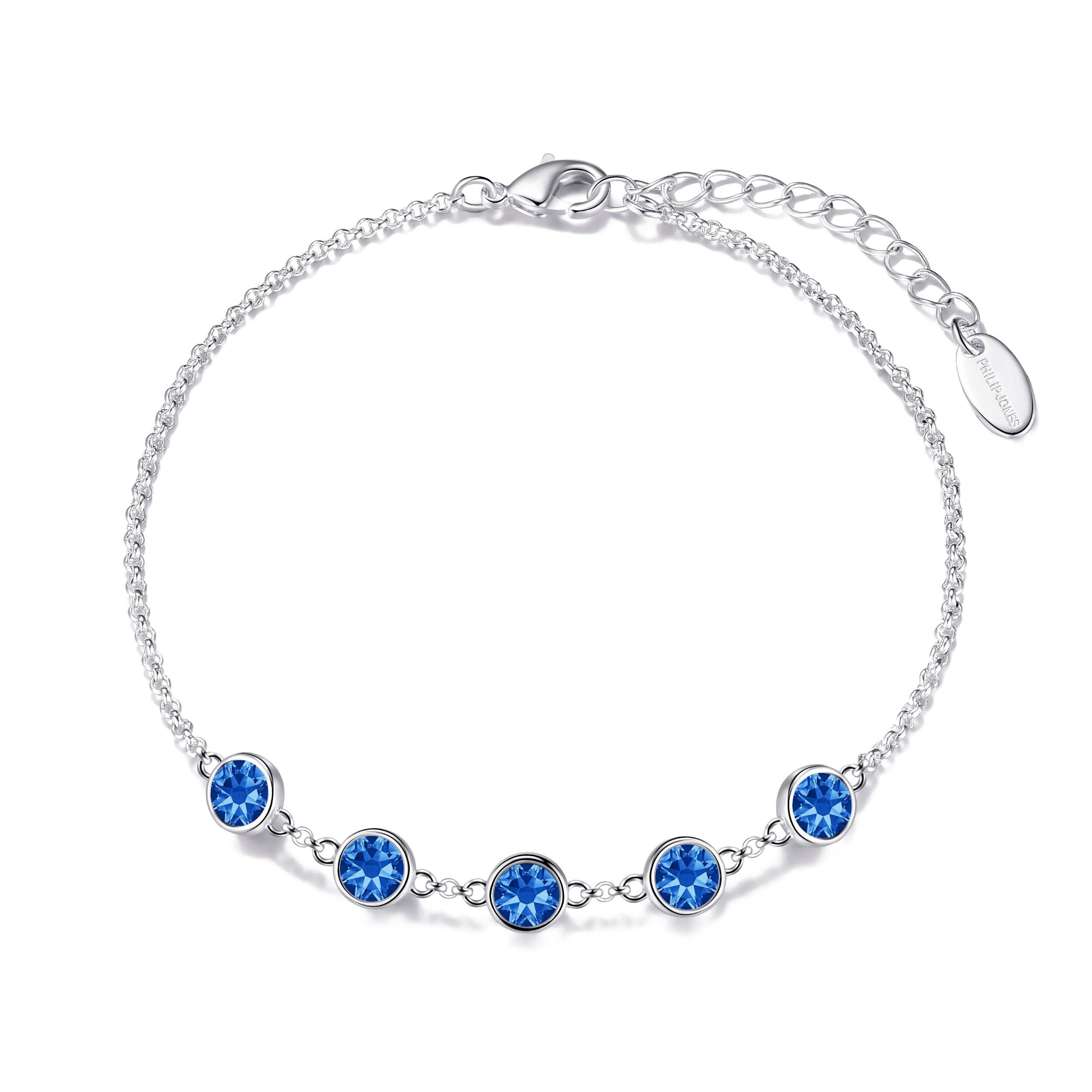 Philip Jones Zircondia Crystal Bracelet - Elegant Dark Blue for Parties & Gifts
