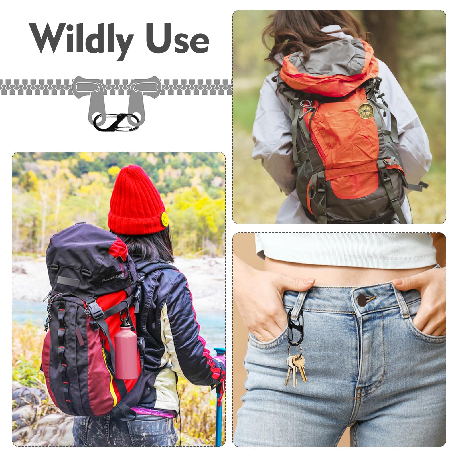 15 Pack Small Carabiner Clips - Heavy Duty Zipper Locks for Travel Backpack, Luggage & Outdoor Gear - Anti-Theft Security Clips for Camping, Hiking, Gym Bags (3 Sizes, Black) - Perfect for Travel Accessories & Outdoor Adventures