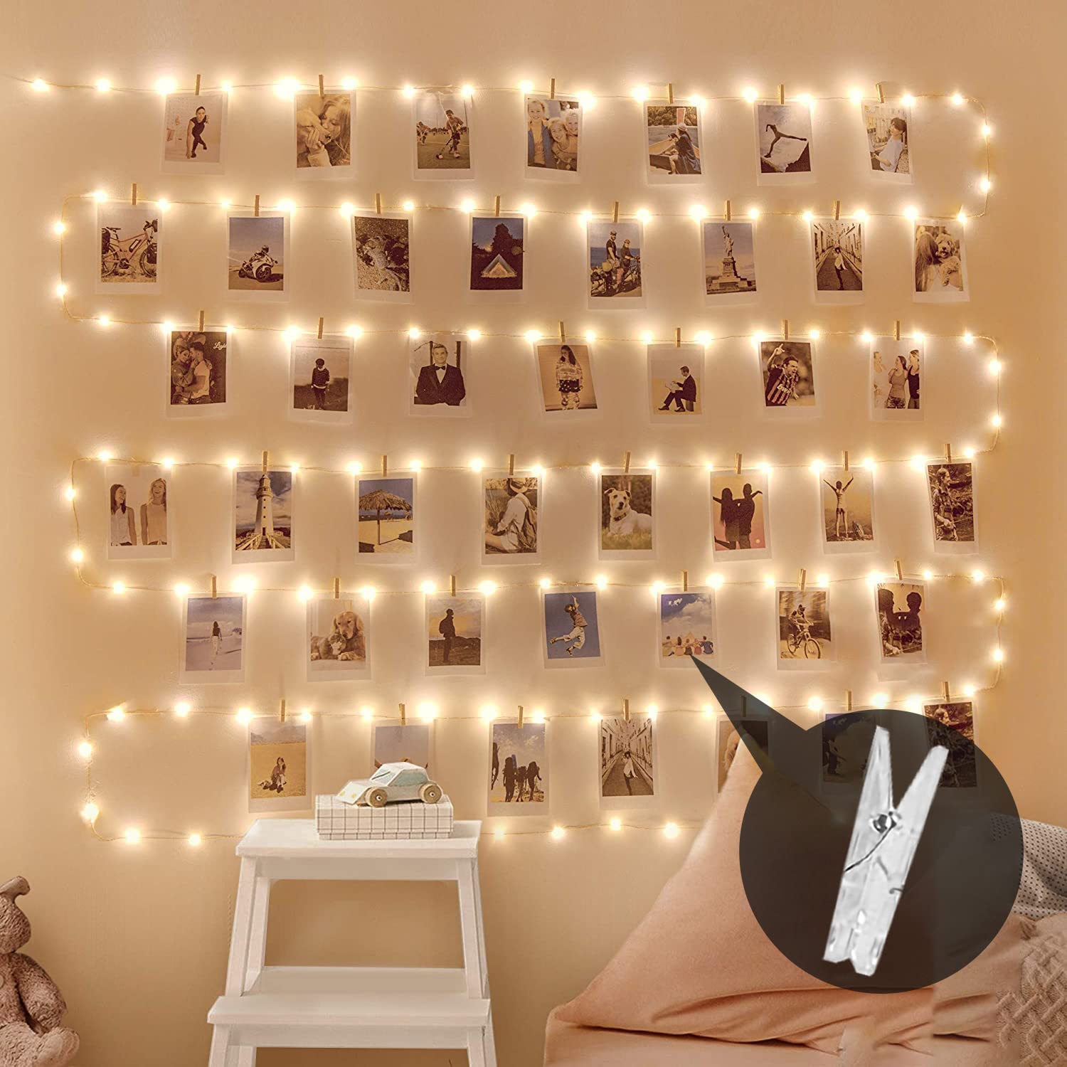 Oreunik Fairy Lights with Clips - 2 Pack 240 LED String Lights with 40 Photo Clips, 8 Lighting Modes, USB Plug-in for Bedroom Decor, Wedding, Party, Christmas Tree & Home Ambiance