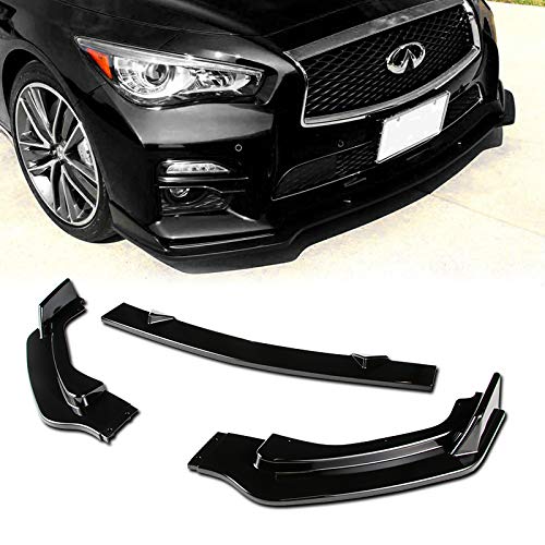 Q1-TECH Front Bumper Lip Spoiler for 2014-2017 Infiniti Q50 - Glossy Black ABS Body Kit Splitter | Enhances Aerodynamics & Sporty Look for Street Racing & Car Shows