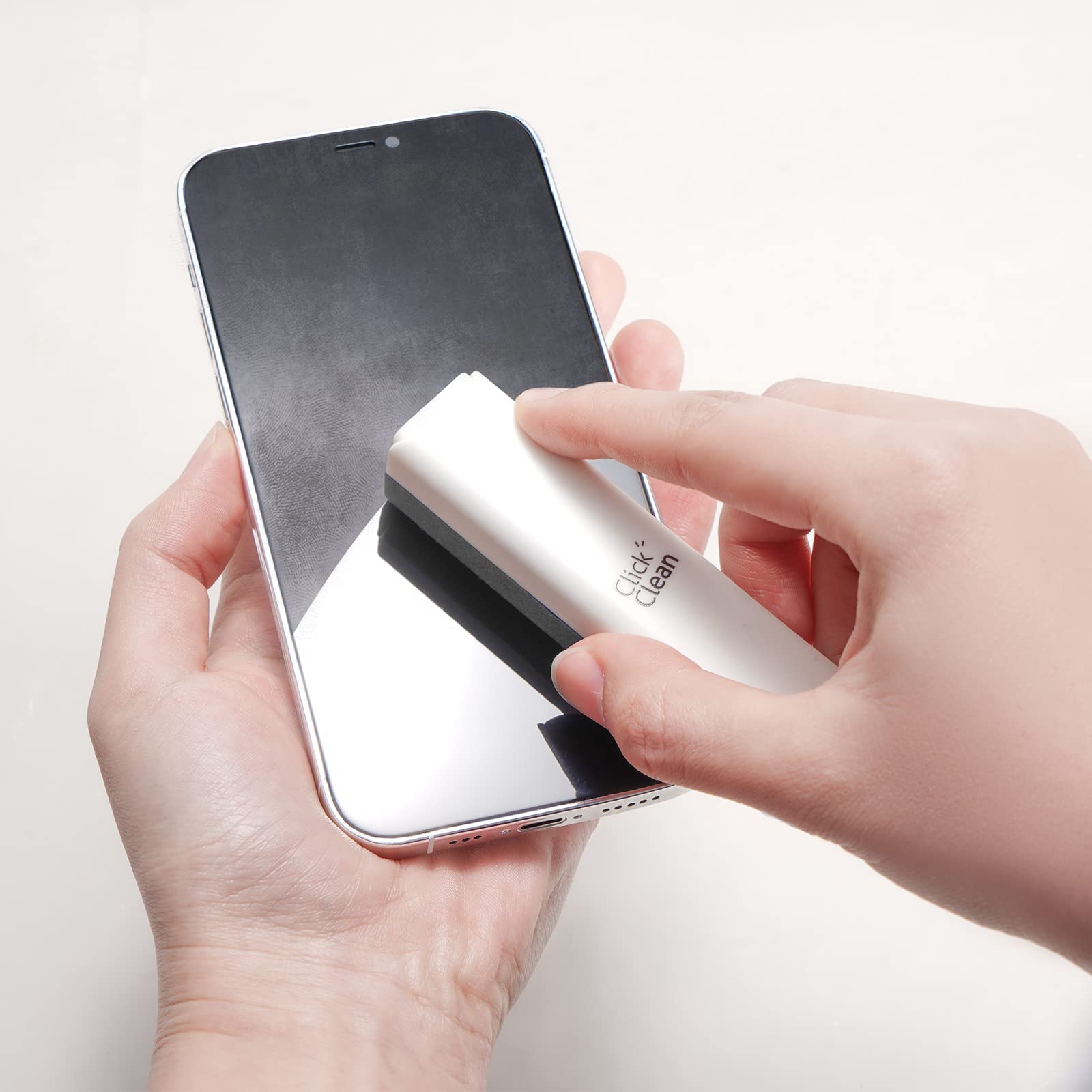 CLICK CLEAN Premium Screen Cleaner Spray - Anti-Fingerprint, Streak-Free Cleaning Solution for Phones, Laptops & Tablets - Includes Microfiber Cloth, Protective Shell & Phone Stand (Grey) - Perfect for Home, Office & Travel Use