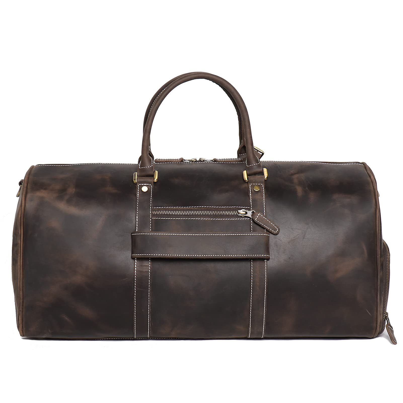 Men's Vintage Leather Duffel Bag - 22 Inch Dark Brown Genuine Leather Gym Travel Bag for Sports, Weekender Overnight Carry On | Perfect for Business Trips, Gym Workouts & Weekend Getaways