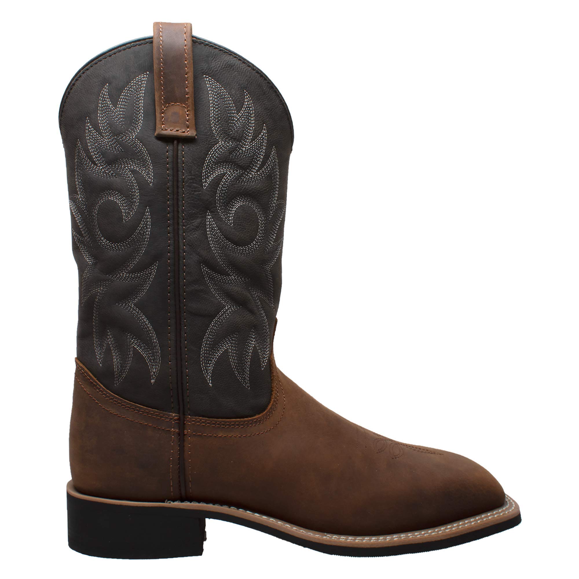 Men's Western Cowboy Boots - Brown Crazy Horse Leather with Row Welt Stitching | Wood Effect Heel | Cushioned Insole & Oil-Resistant Outsole | Perfect for Rodeo, Country Music Festivals & Outdoor Adventures