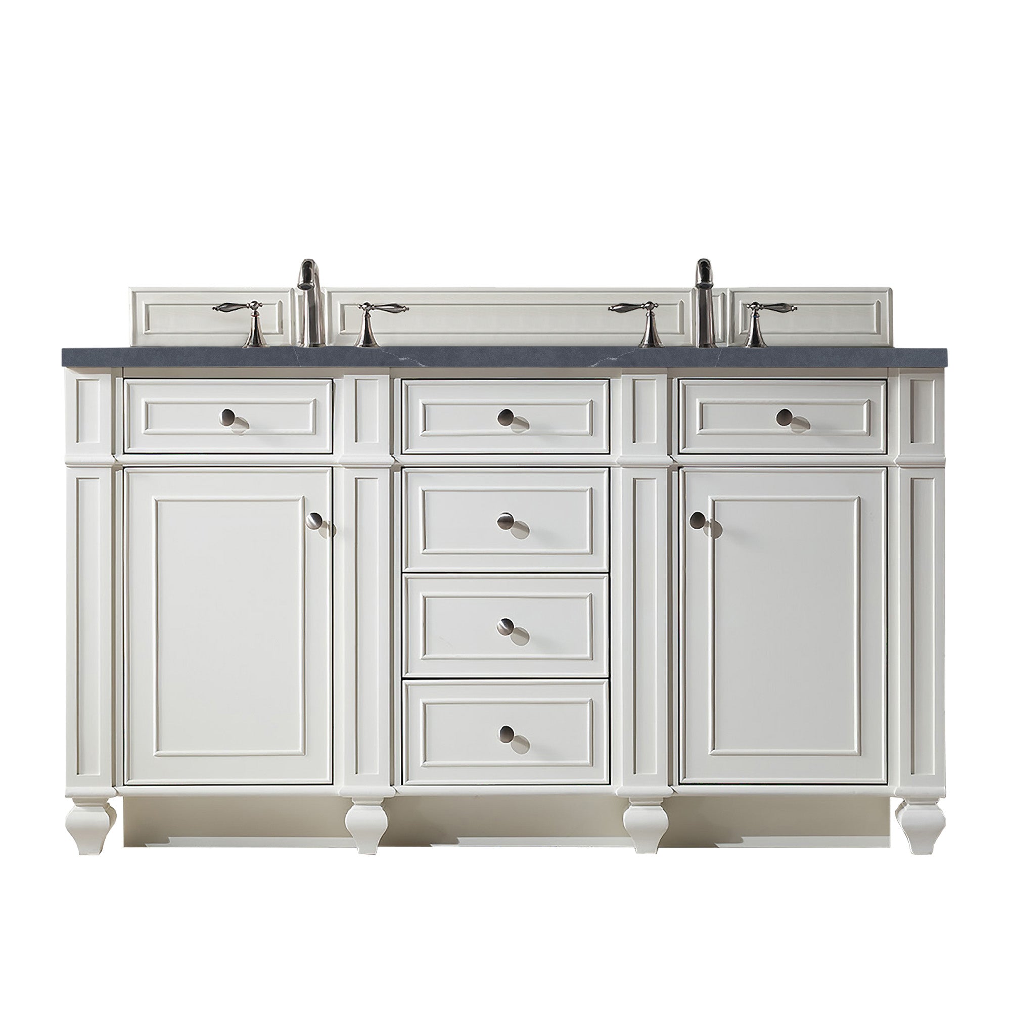 Bristol 60-Inch Double Bathroom Vanity Set with 3CM Charcoal Soapstone Quartz Countertop - Bright White Finish - Perfect for Master Bathroom or Guest Bath Remodel