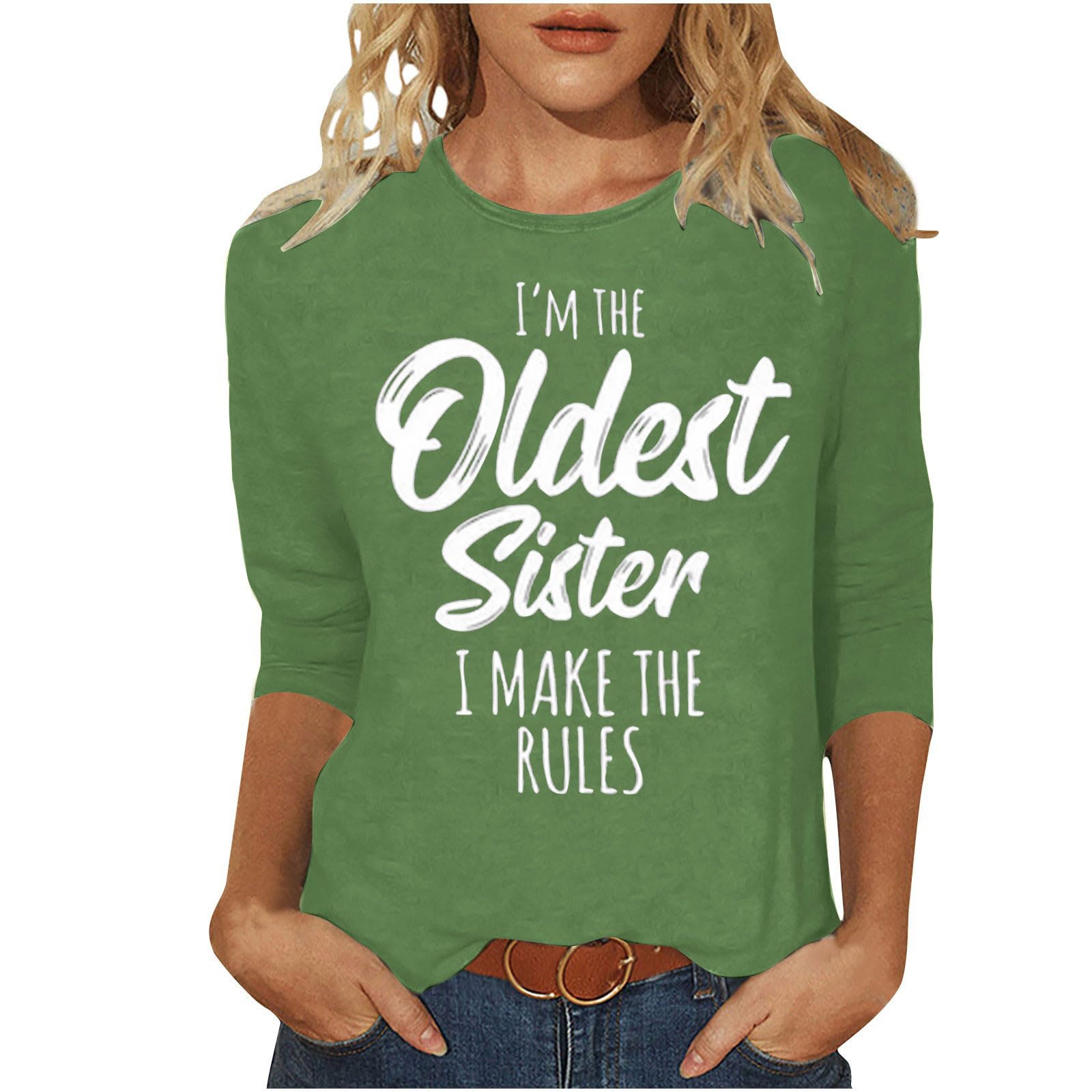 Binmer Funny Matching Sister Shirts for Women - 'I'm The Youngest/Middle/Oldest Sister' Family Pullover Tops with 3/4 Sleeves | Perfect Sister Gifts for Birthdays, Reunions & Family Photos | Women's Casual Wear for Sibling Bonding