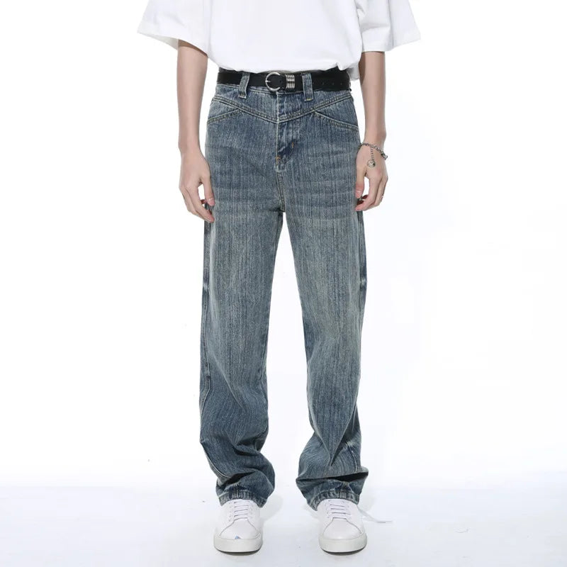 American Style Men's Fashion Wide Leg Denim Jeans - Loose Fit Casual Trousers with Zipper Pockets | Summer Comfort Wear for Street Style & Everyday Outfits