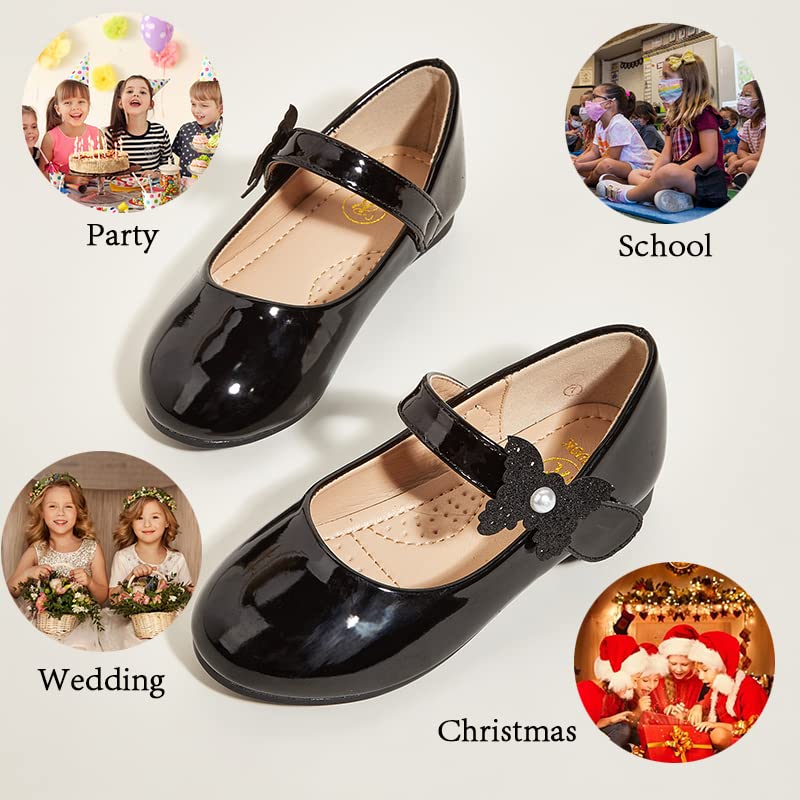 K KIP WOK Toddler Girl Mary Jane Dress Shoes with Glitter & Floral Design - Perfect for Ballet, Wedding, Party & Special Occasions