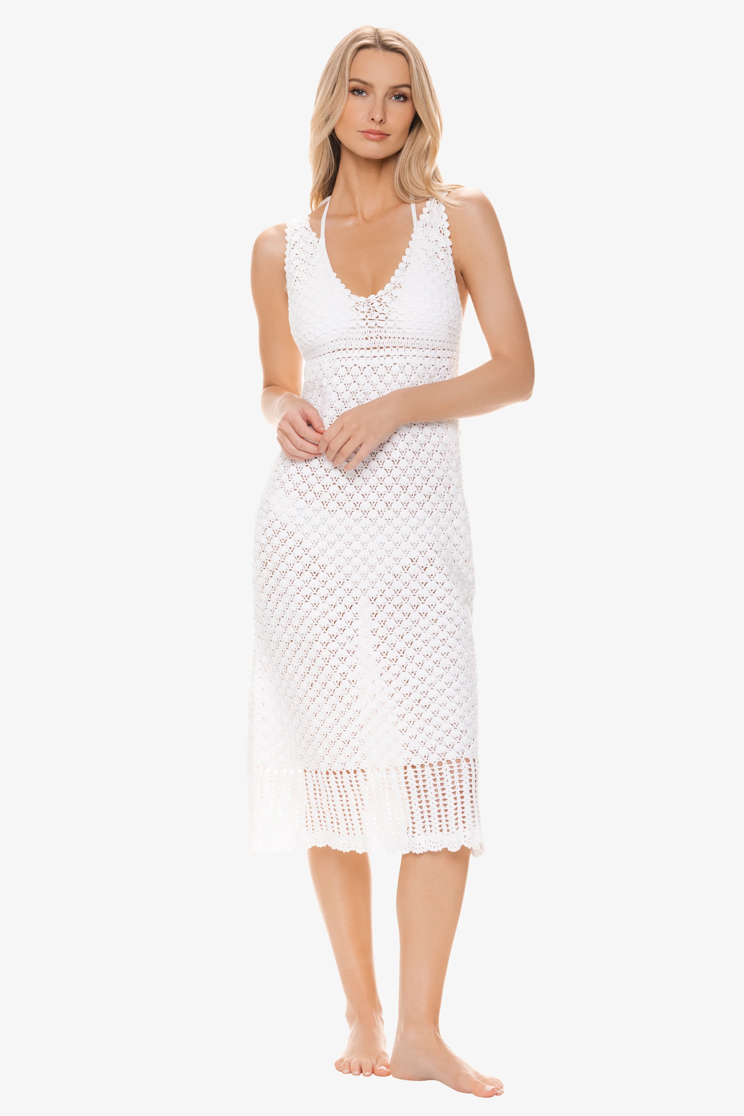 Claudia Crochet Midi Dress for Women - Elegant White Summer Boho Dress | Perfect for Beach Vacations, Date Nights & Garden Parties