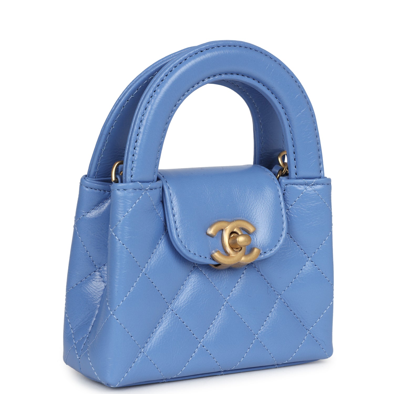 Chanel Nano Kelly Shopper Bag in Blue Shiny Aged Calfskin with Brushed Gold Hardware - Luxury Crossbody Bag for Women, Perfect for Evening Events & Date Nights