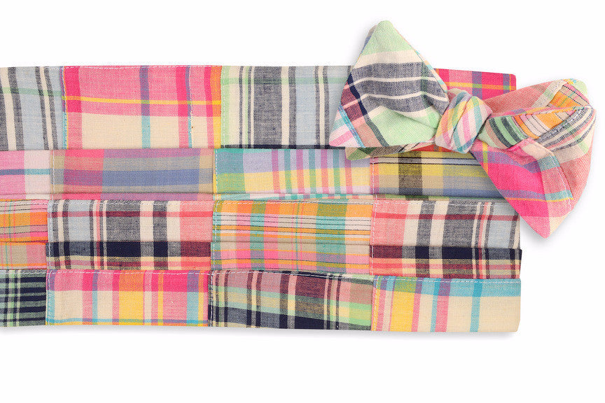 Vintage Crawdad Patchwork Madras Cummerbund Set for Men - Classic Southern Style Formal Wear - Perfect for Weddings, Proms, and Black Tie Events