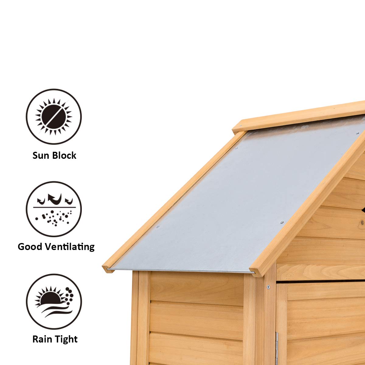 Goplus Wooden Storage Shed - Fir Wood Outdoor Cabinet for Garden, Patio & Yard - Natural Finish - Perfect for Storing Tools, Cushions & Outdoor Equipment