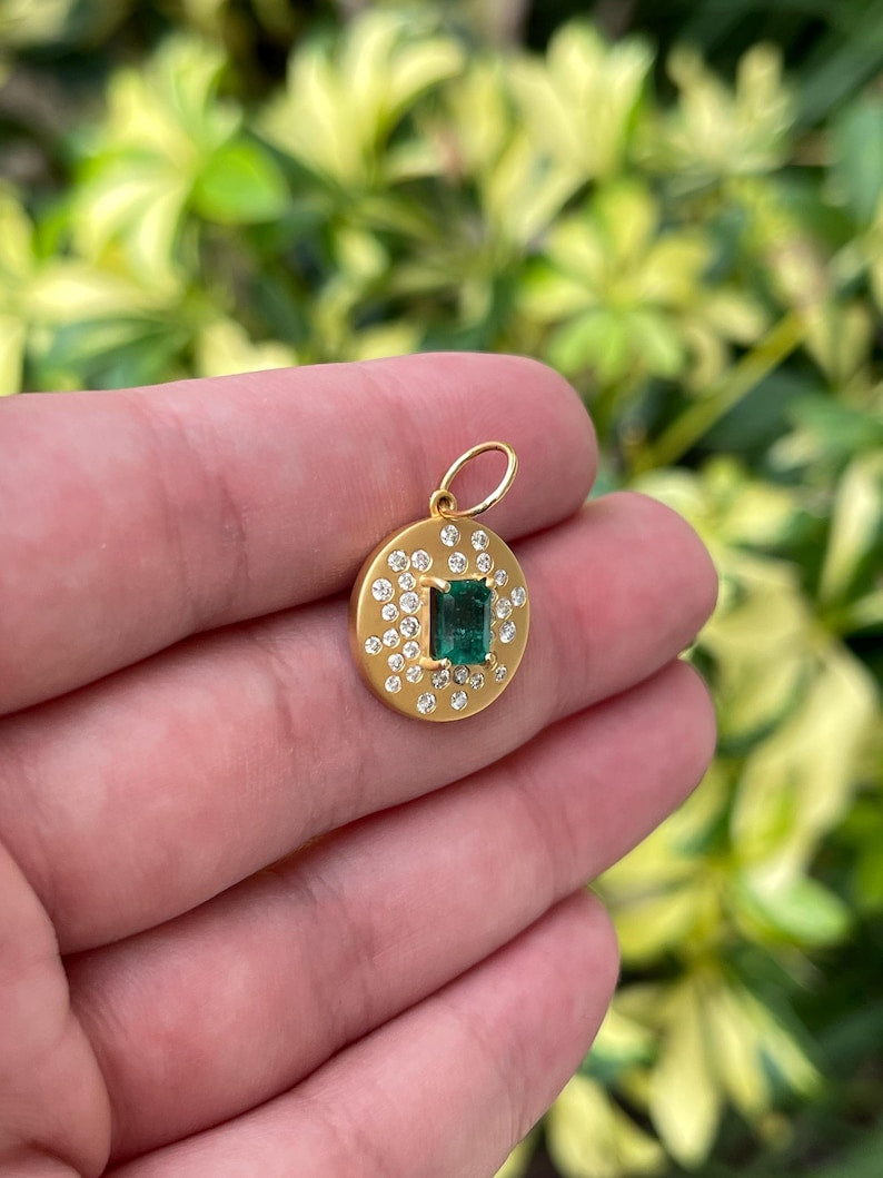 0.92tcw 14K Gold Emerald & Diamond Constellation Medallion Charm Pendant for Women - Elegant Necklace Jewelry Gift for Birthday, Anniversary & Special Occasions