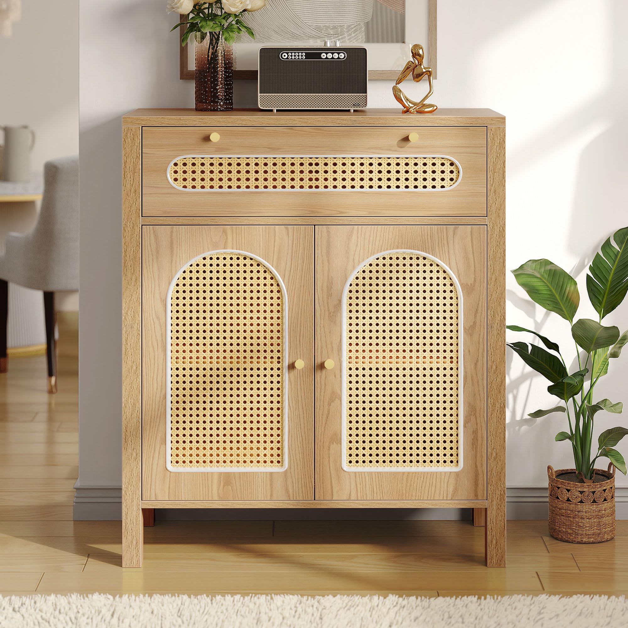 DWVO Sideboard Buffet Cabinet with Rattan Doors - 36