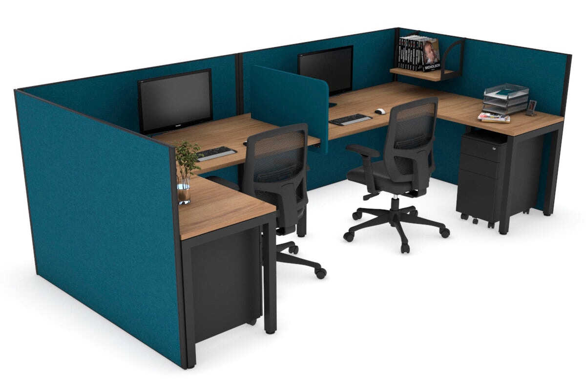 Quadro Square Legs 2-Person Corner Workstation - U-Shaped Black Frame Office Desk [1600L x 1800W with Cable Management] for Home Office & Workspace Setup