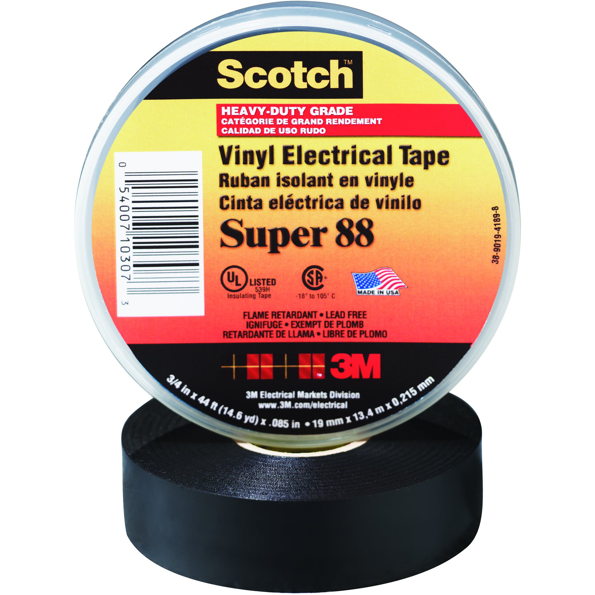 Partners Brand Super 88 Electrical Tape - 1.5in x 44ft (10-Pack) | Heavy Duty Black Vinyl Insulation Tape for Packing, Shipping, Moving & Office Use | Waterproof, Weatherproof & Durable Adhesive | Ideal for Home Repairs, Wire Harnessing & DIY Projects
