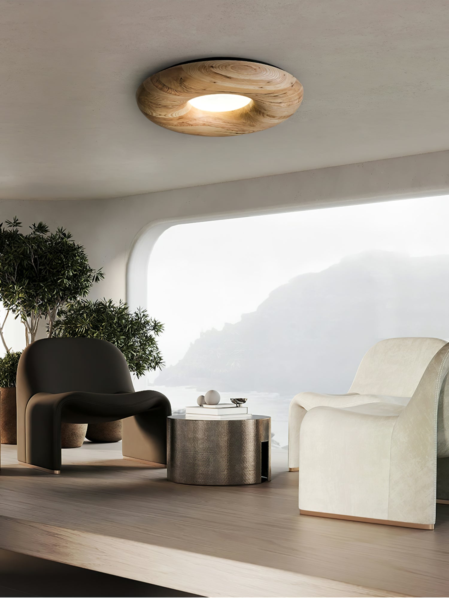Stylish Donut Wood Ceiling Light Fixture - Modern Round Wooden Pendant Lamp for Living Room, Bedroom & Dining Room Decor