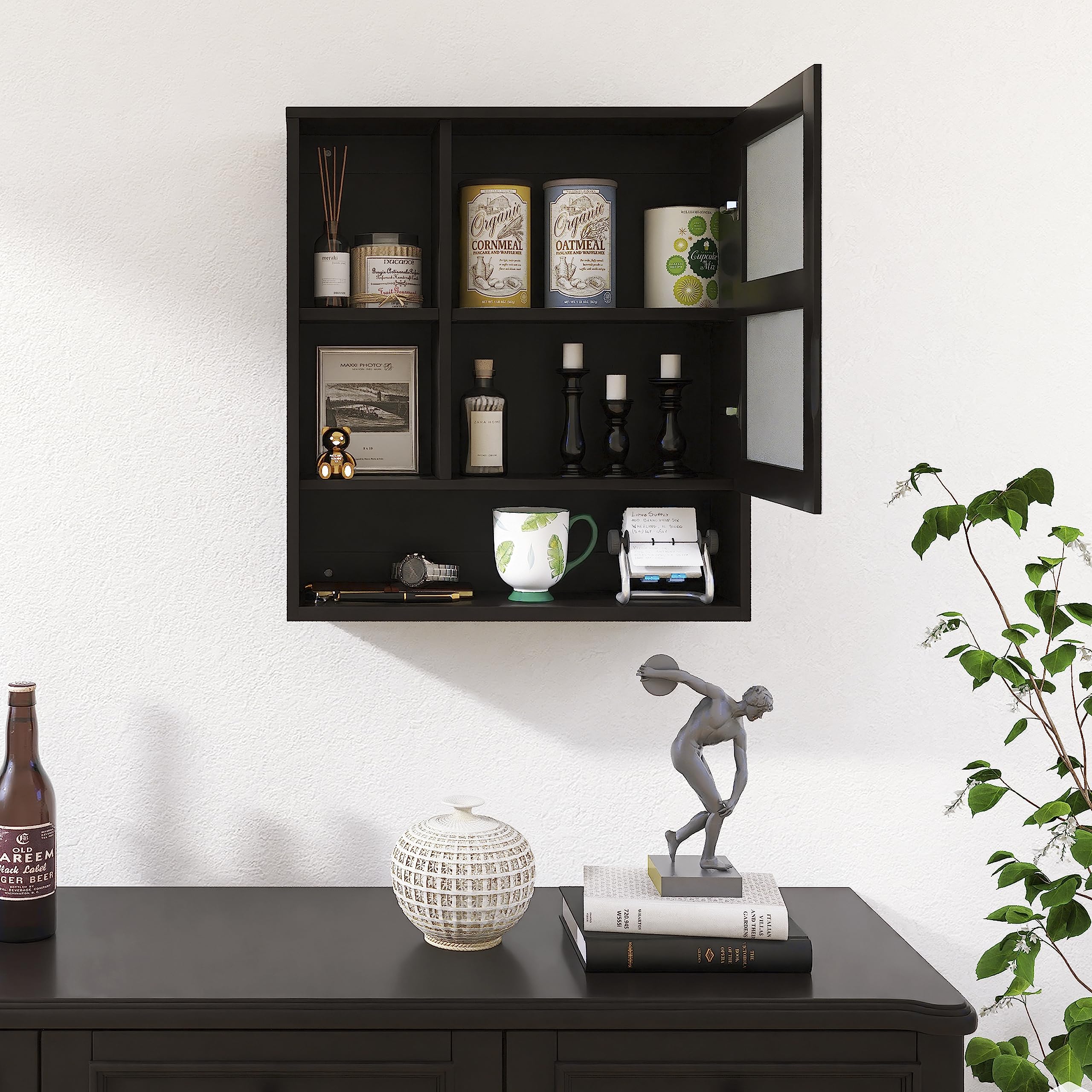 SMIBY Wall Mounted Bathroom Mirror Cabinet - Bamboo Medicine Cabinet with Adjustable Shelf, Space Saving Over Toilet Storage for Bathroom Organization (Black) - Perfect for Small Bathrooms, Apartments & Vanity Areas