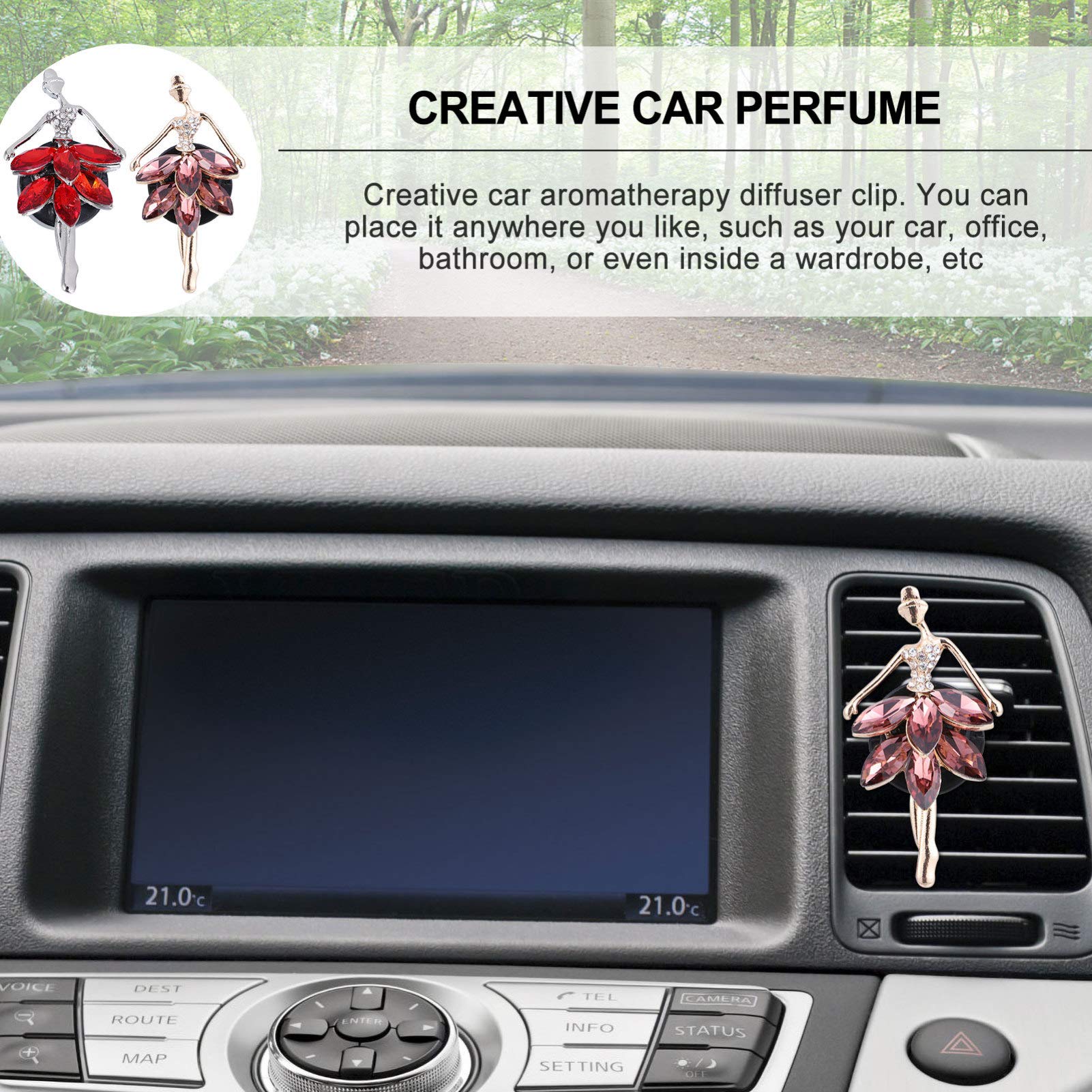 Wakauto 2-Pack Car Air Freshener Clip - Essential Oil Diffuser for Car Vents, Metal Aroma Vent Clip with Decorative Design | Perfect for Freshening Your Car, Office or Home