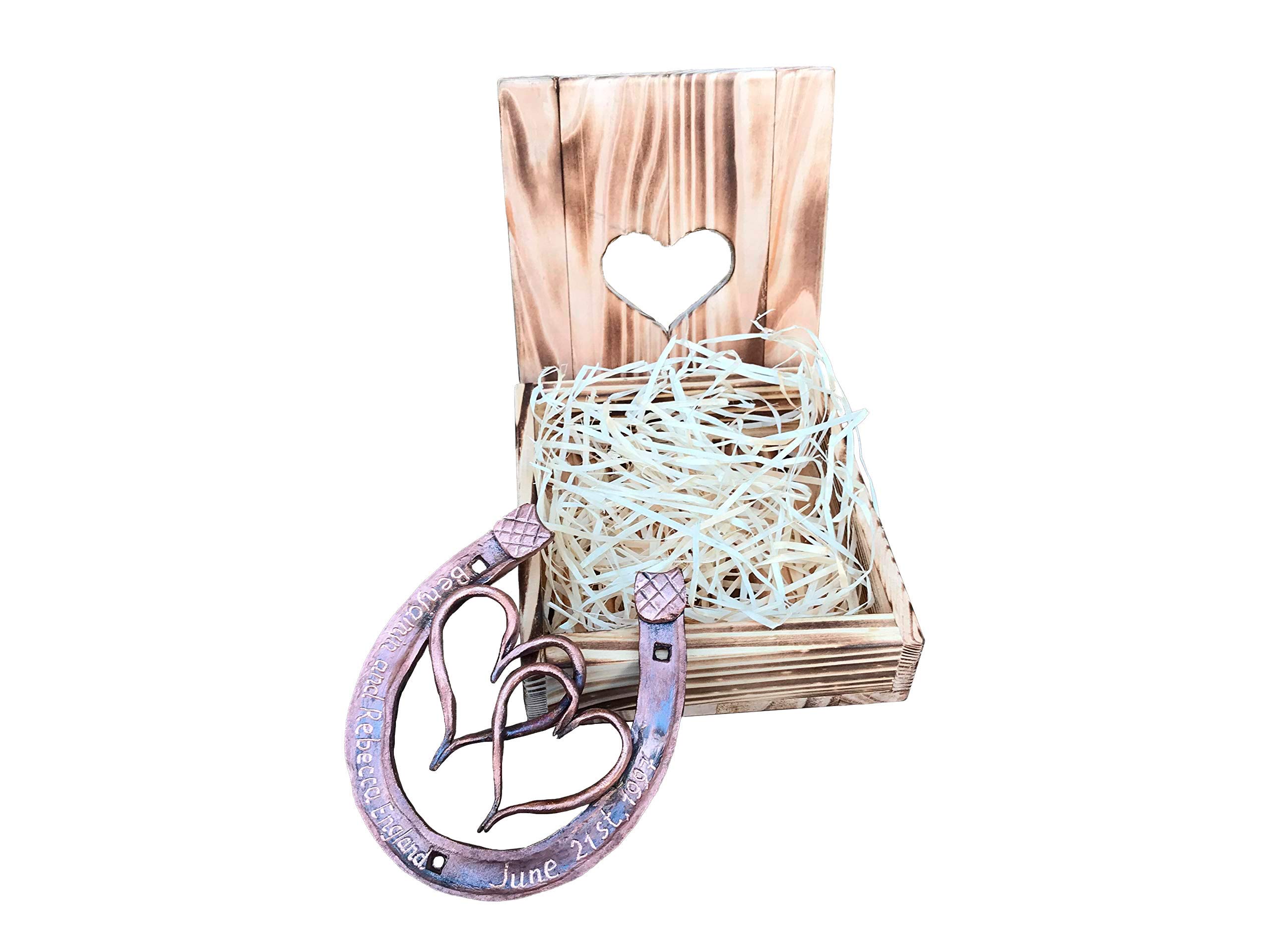 Handmade Engraved Copper Horseshoe Gift - Personalized 7th Anniversary Present for Couples, Wedding, Home Decor & Good Luck Charm