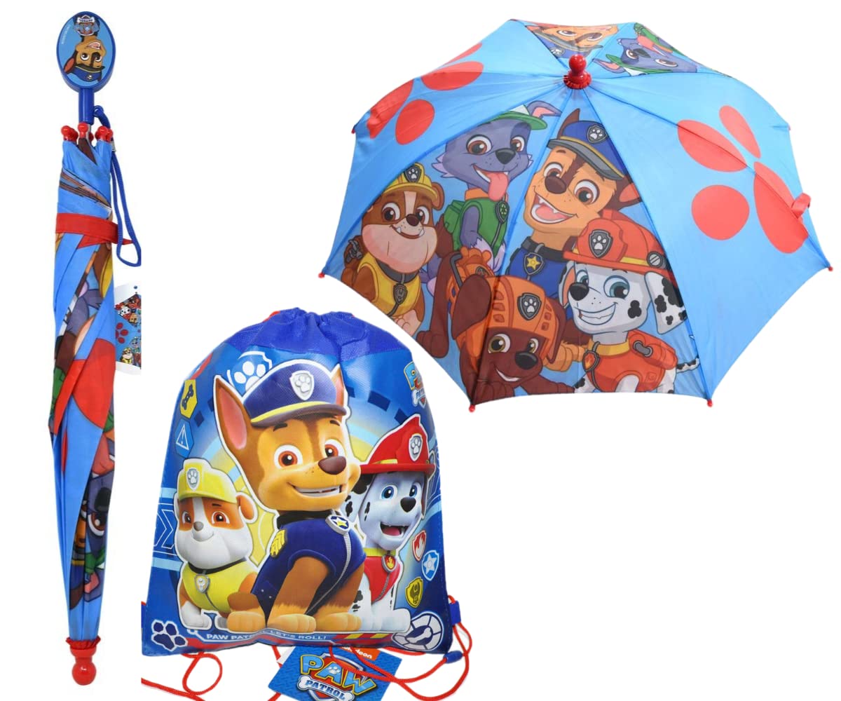 Mickey Mouse Spider-Man Paw Patrol Kids Umbrella and Drawstring Backpack Set for Boys Girls Toddlers - Perfect for School, Travel, and Outdoor Activities