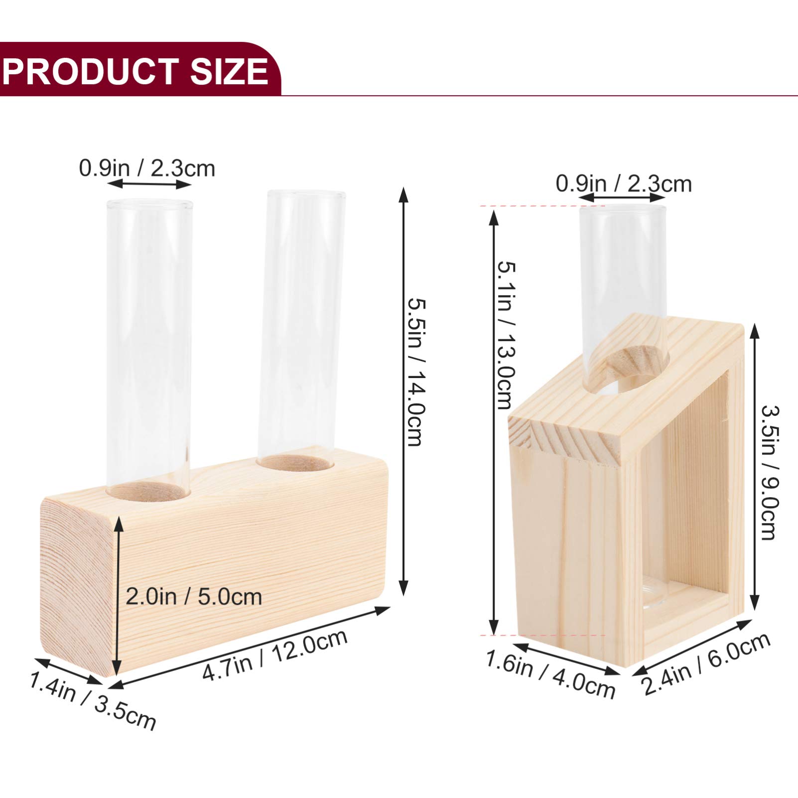 2pcs Glass Test Tube Vase Set - Cabilock Hydroponic Planter for Flowers, Herbs & Succulents | Desktop Water Container with Wood Stand for Home, Office Decor & Plant Propagation