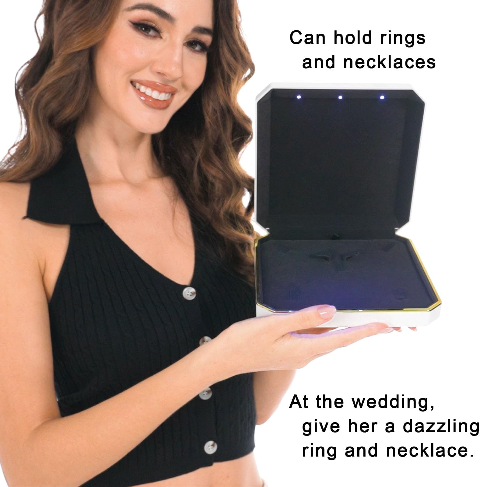 HSLFUAI Large LED Necklace Gift Box - Premium Jewelry Storage & Display Case for Necklaces - Perfect for Wedding, Birthday, Valentine's Day, Mother's Day & Christmas Gifts - Elegant Jewelry Box with Light for Home Decor & Gift Presentation