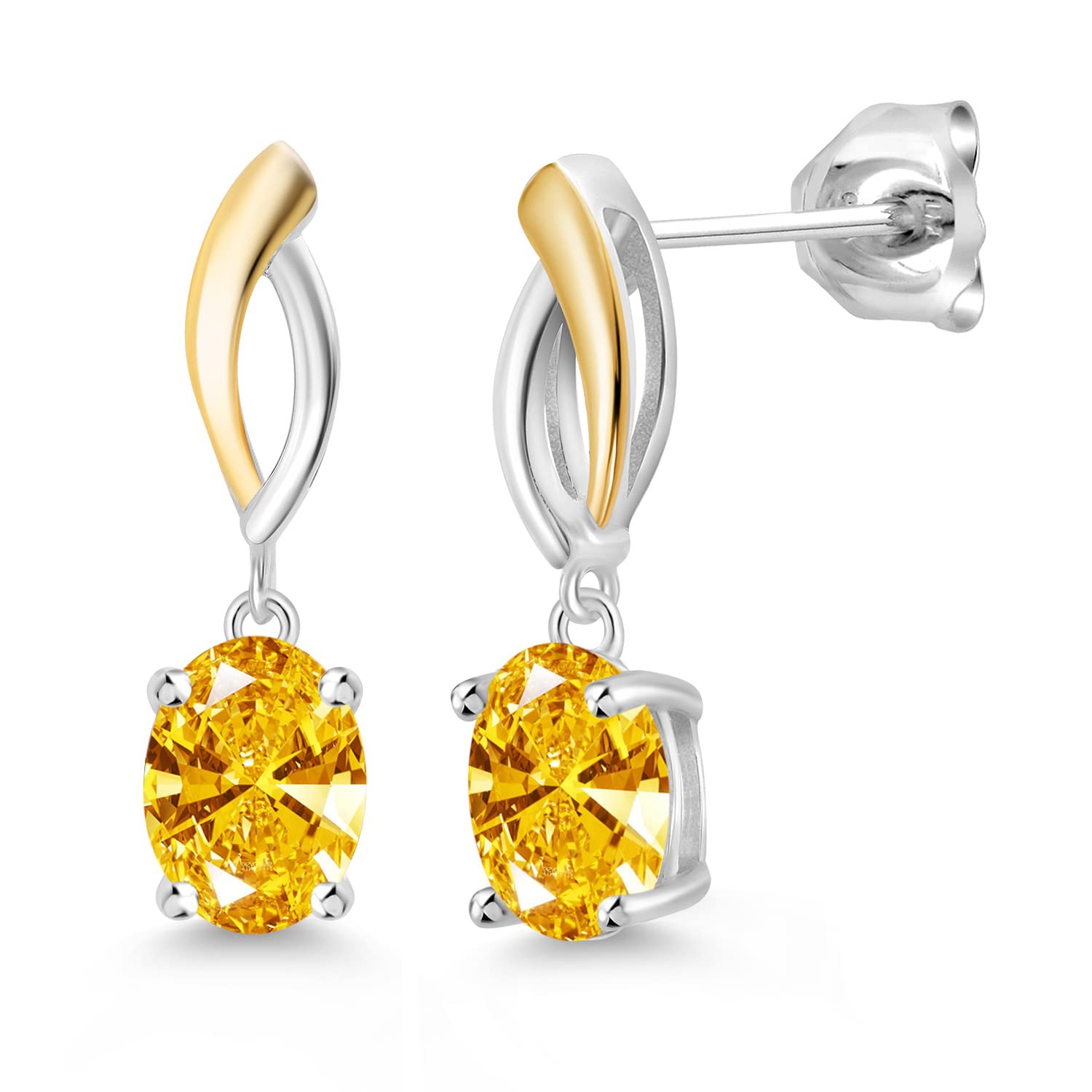 925 Silver & 10K Gold Zirconia Dangle Earrings for Party & Wedding