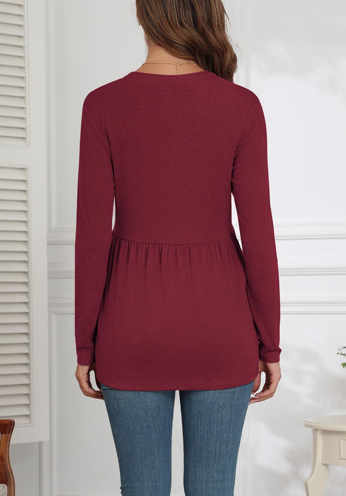 Xpenyo Women's Maternity Tops - Long Sleeve Pregnancy Shirts, V-Neck Button Down Tunic Blouse for Fall 2024 | Comfortable Casual & Dressy Maternity Wear for Work, Dates & Everyday Outfits
