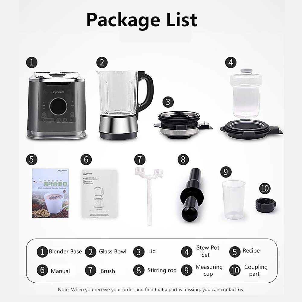 Joydeem JD-D16 1200W 1.75L (59 Oz) Hot & Cold Blender for Soy Milk, Juice, Soup & Stews - Multi-Functional Kitchen Appliance for Smoothies, Baby Food & Healthy Cooking (Black)