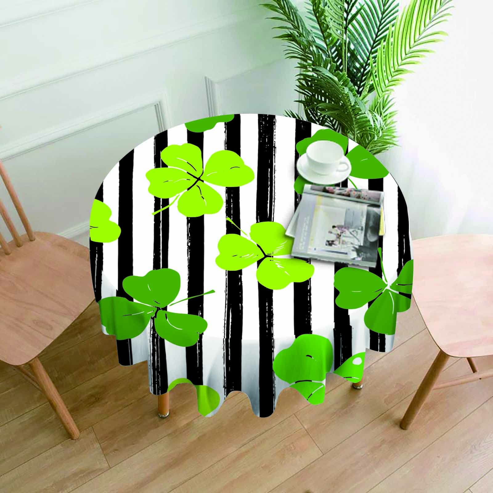 TKS MITLAN 60 Inch Round Tablecloth - Hand Drawn Clover Leaf Doodle Design, St Patrick's Day Decor for Indoor/Outdoor Dining, Kitchen, Party, Buffet & Wedding | Perfect for Holiday Celebrations & Festive Gatherings