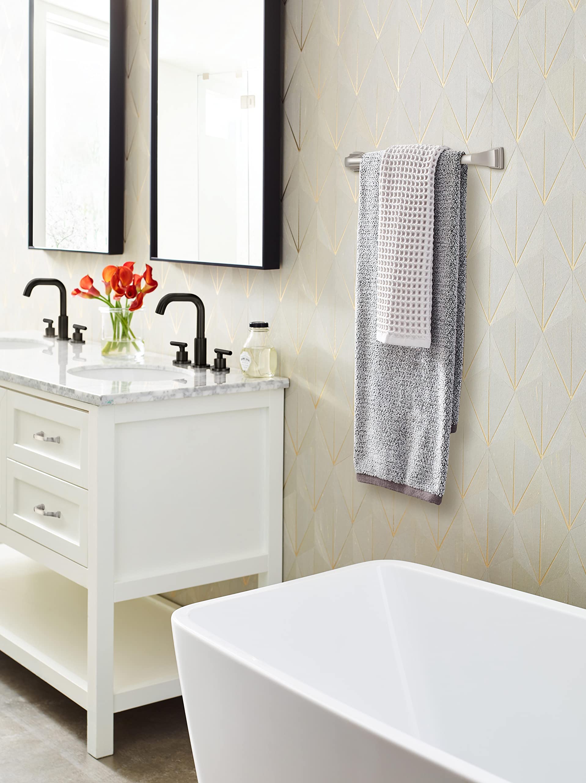 Amerock BH36033G10 Brushed Nickel 18-Inch Bathroom Towel Bar - Modern Bathroom Towel Rack & Holder for Spa-Like Luxury - Durable Bath Hardware & Accessories for Home, Hotel, and Gym Use