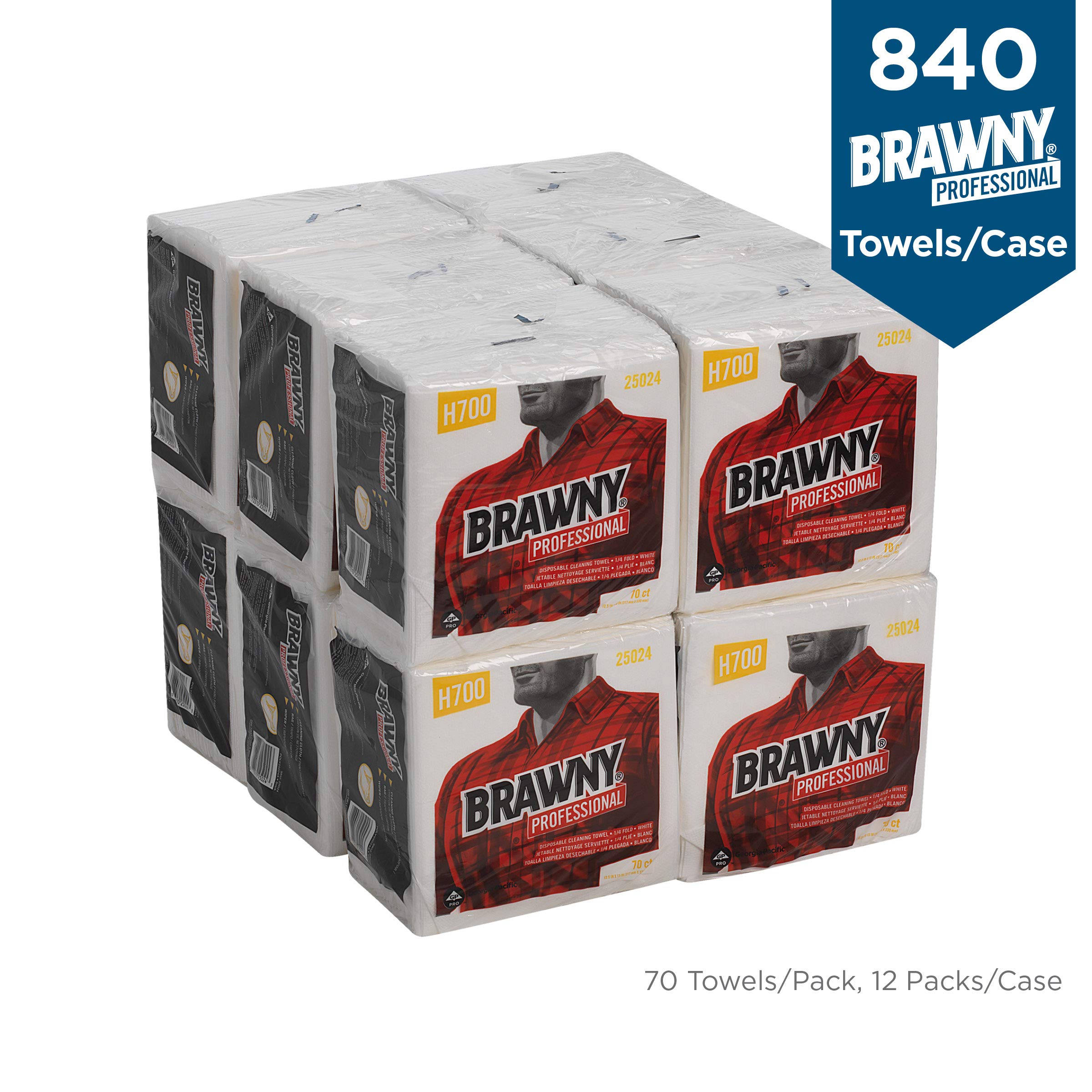 Brawny Industrial Heavy Duty Shop Towels 13x13 Inch, White - 70 Towels per Pack, Case of 12 Packs (840 Towels) | Premium Absorbent Cleaning Rags for Automotive, Workshop & Industrial Use