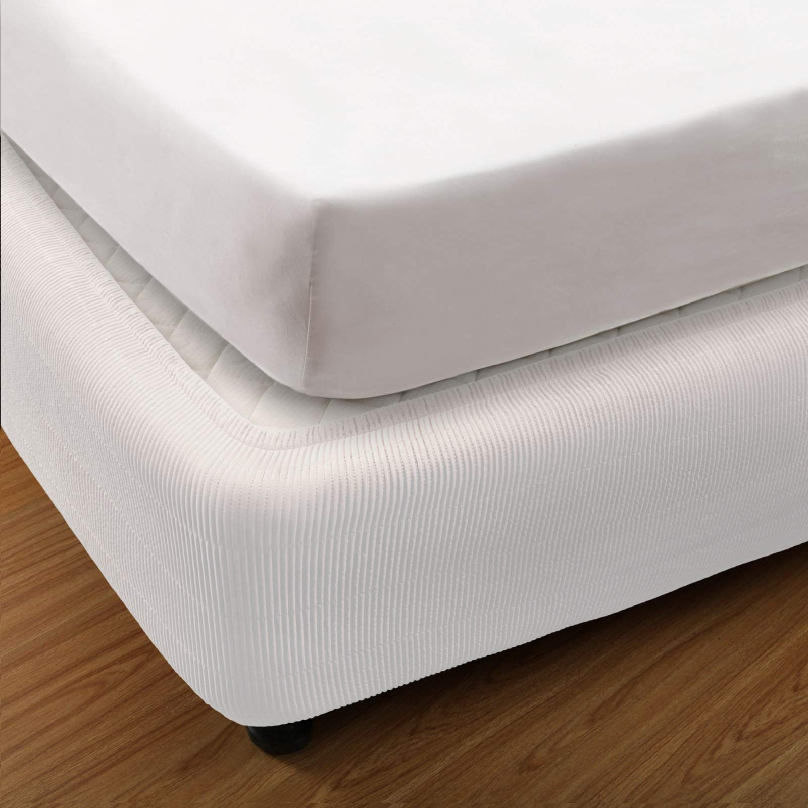 Premium Elastic Box Spring Cover Queen Size - 15 Inch Tall Wrap Around Bed Skirt in White | Stylish Protection & Decoration for Bed Base | Perfect for Home, Guest Room & Airbnb Decor