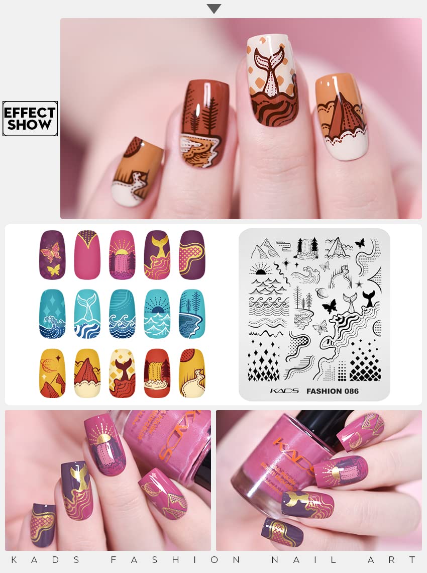 KADS Nail Stamping Plate - Fashion 086 Nail Art Design Template for DIY Manicure | Professional Nail Stamping Kit for Salon & Home Use | Perfect for Parties, Weddings & Special Occasions