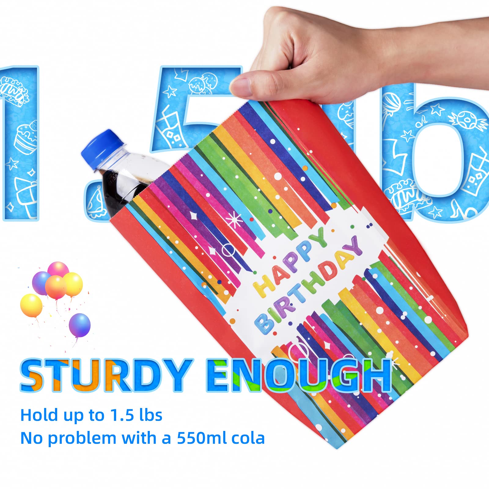24 Pack Happy Birthday Party Favor Bags - Eco-Friendly Kraft Paper Goodie Bags for Candy, Gifts & Treats | Perfect for Kids Birthday Party Decorations & Supplies (Girls & Boys) | Great for Classroom Celebrations, Baby Showers & Holiday Events