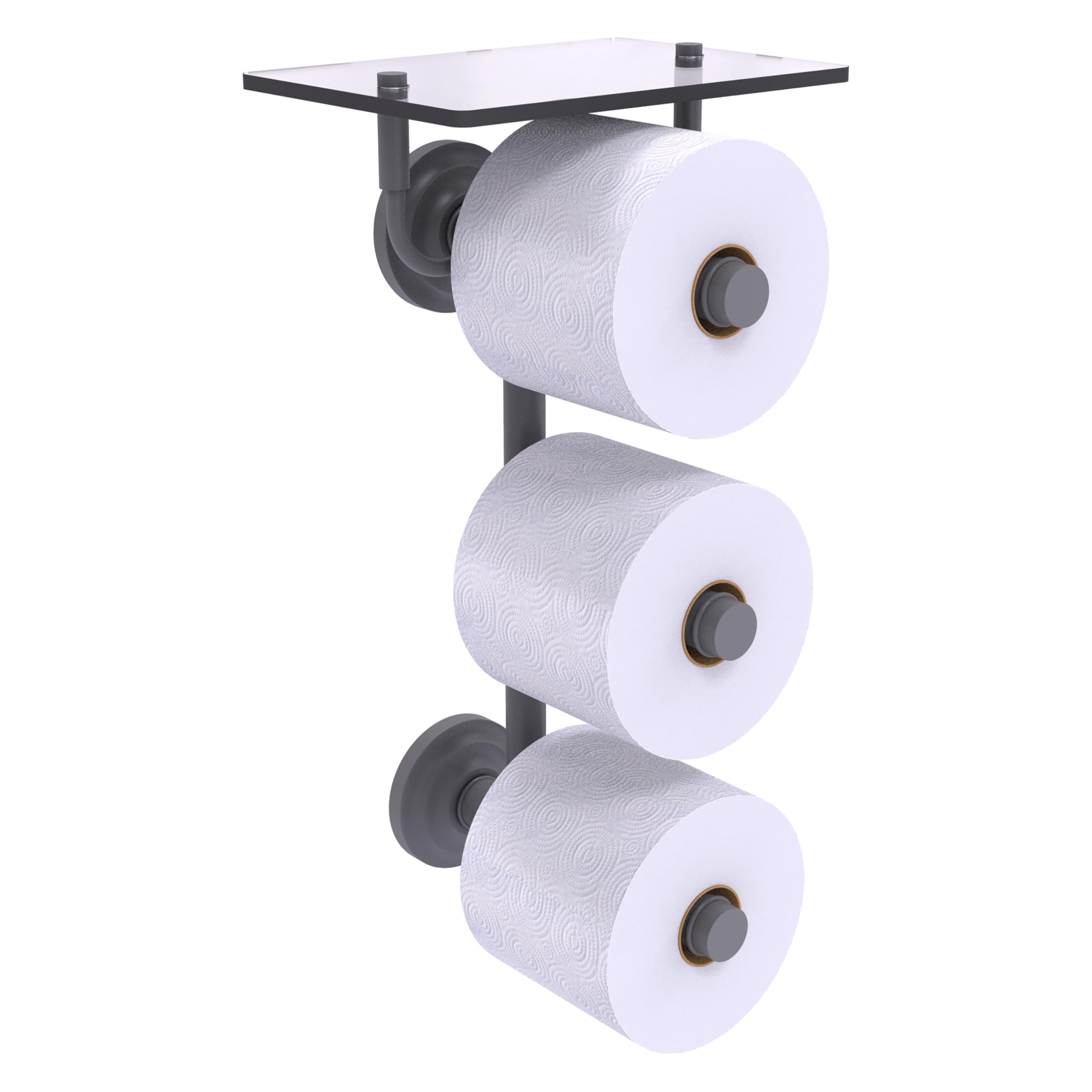 Allied Brass QN-35-3VS 3-Roll Glass Shelf Toilet Paper Holder in Matte Gray - Modern Bathroom Tissue Dispenser for Home & Commercial Use
