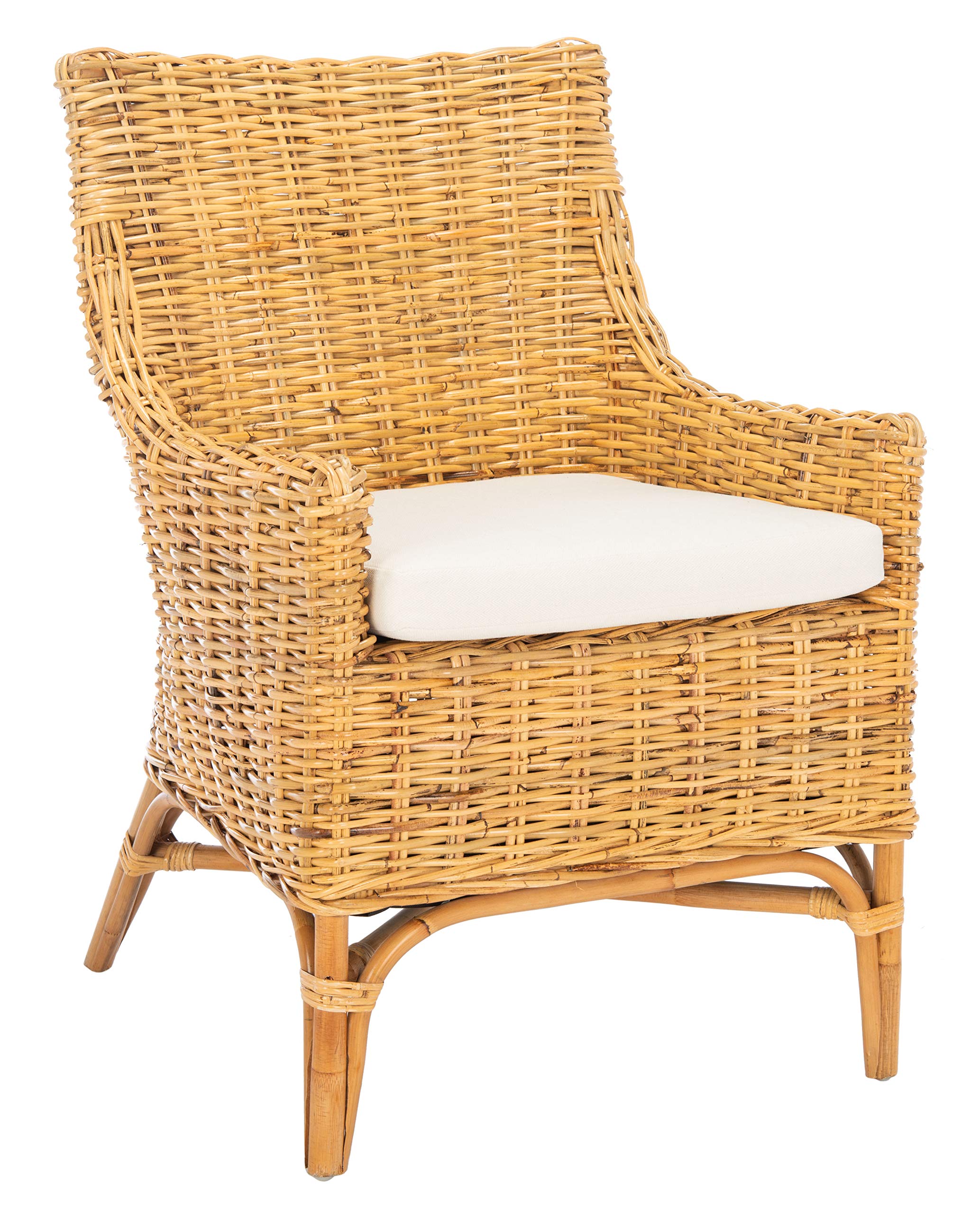 SAFAVIEH Cristen Rattan Accent Chair with Cushion - Natural & White (ACH6513B) - Perfect for Living Room, Bedroom, or Patio Decor