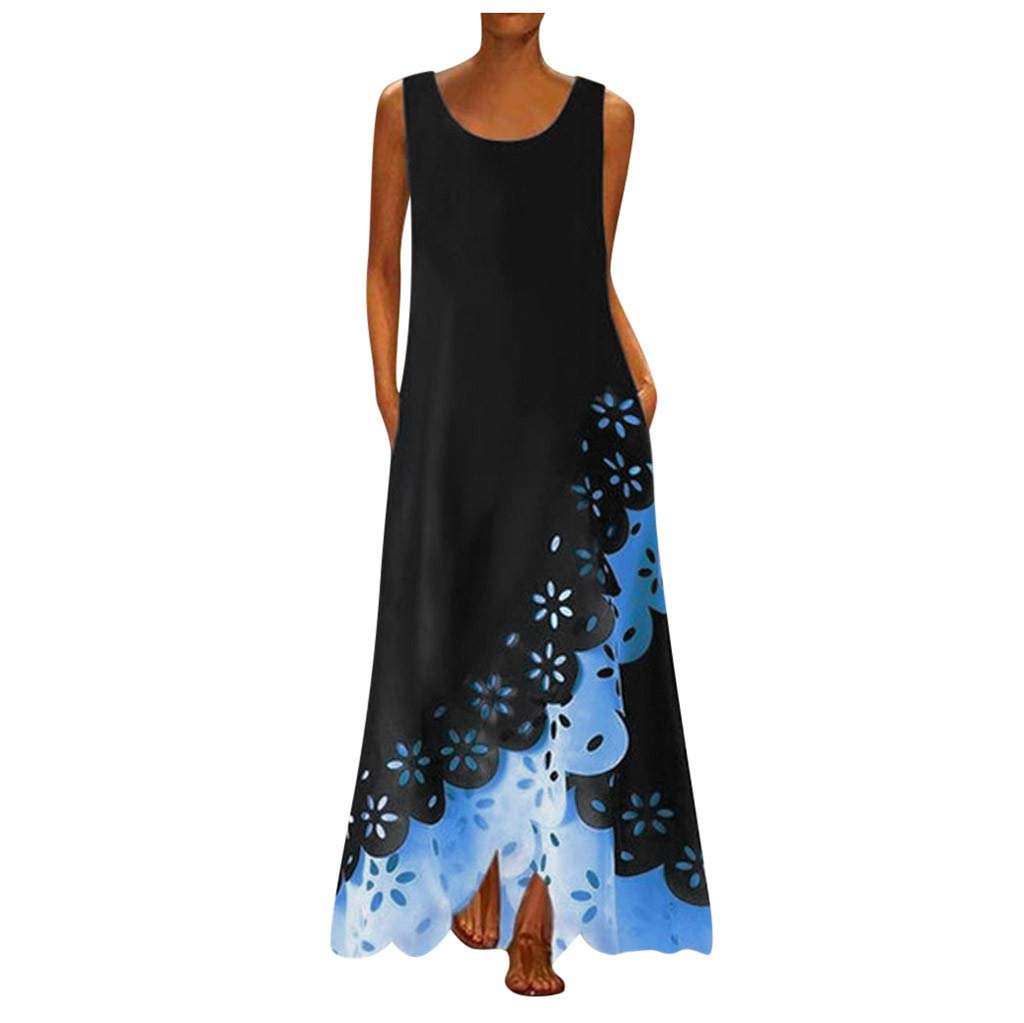 Vacger Women's Sleeveless Floral Print Maxi Dress - Summer Beach Cover Up, Bodycon Party Dress for Women, Casual Outfit for Vacations, Date Night & Outdoor Events