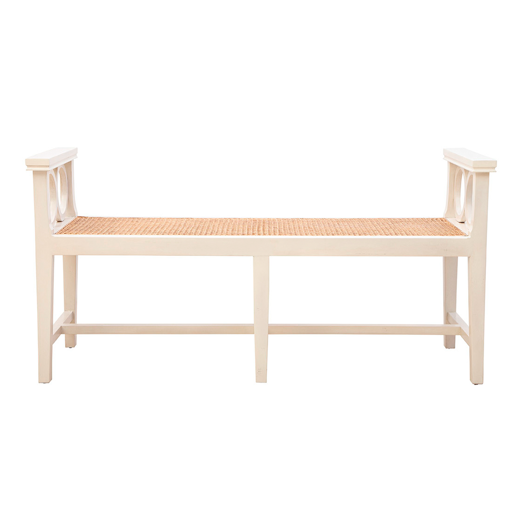 Modern Cream Cane Bench with Woven Rattan Seat - Perfect for Patio, Garden, or Boho Home Decor