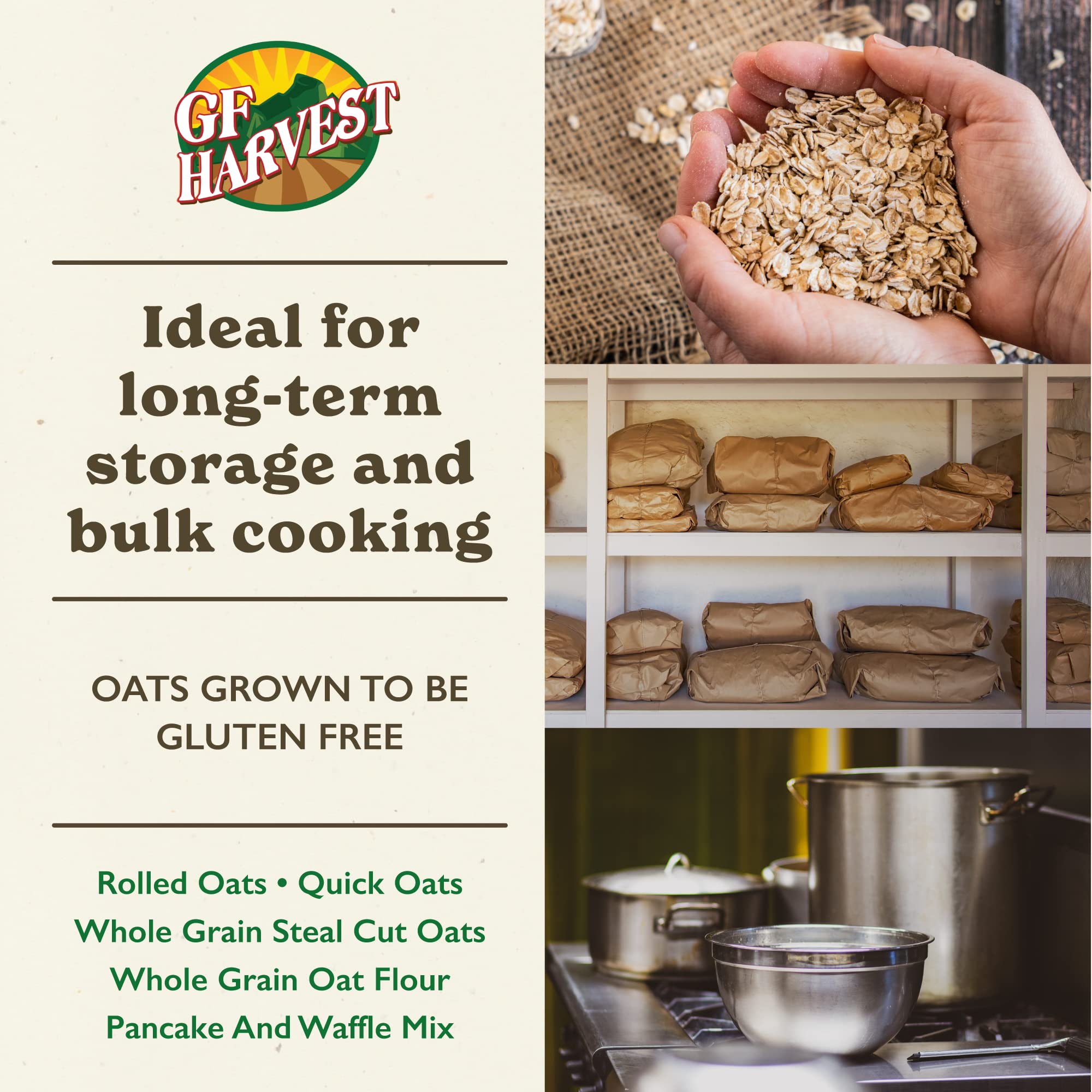 Organic GF Harvest Gluten-Free Rolled Oats - 25 lb Bulk Bag | Non-GMO, Whole Grain, High Fiber Breakfast Oatmeal for Baking, Smoothies & Healthy Recipes (Perfect for Pancakes, Granola & Overnight Oats)