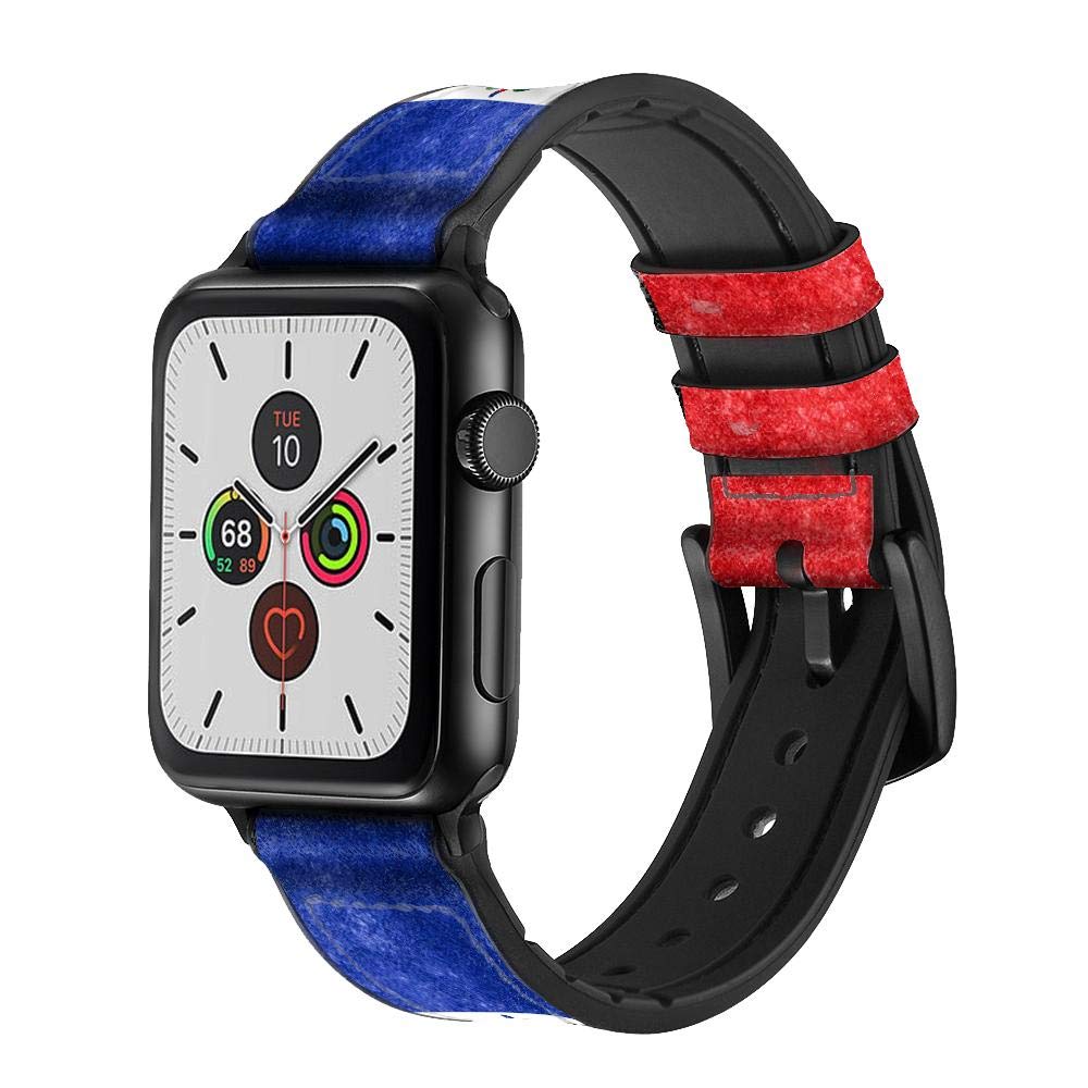 Haiti Flag Leather & Silicone Smart Watch Band for Apple Watch Series 6/7/8/SE (42mm/44mm/45mm) - Durable Replacement Strap for Workout, Running & Daily Use